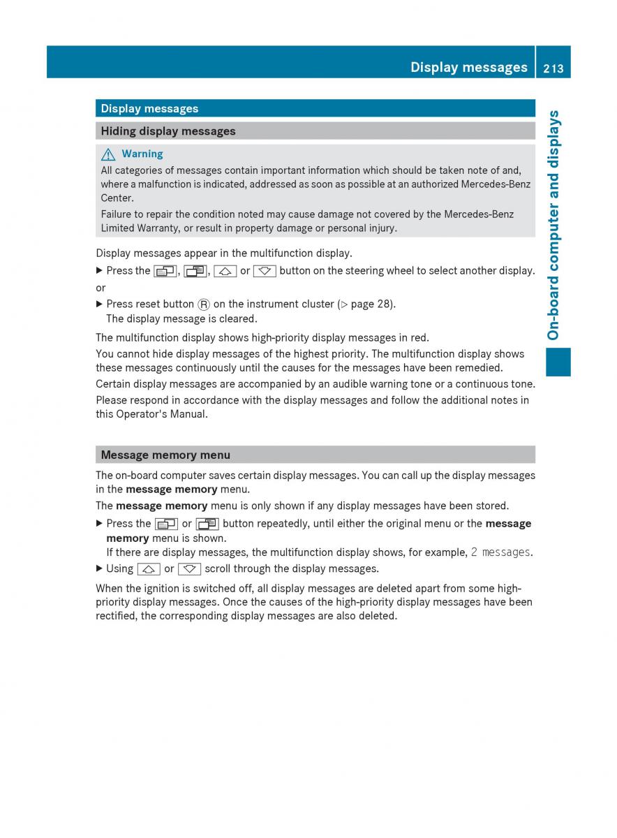 Mercedes Benz R Class owners manual / page 215