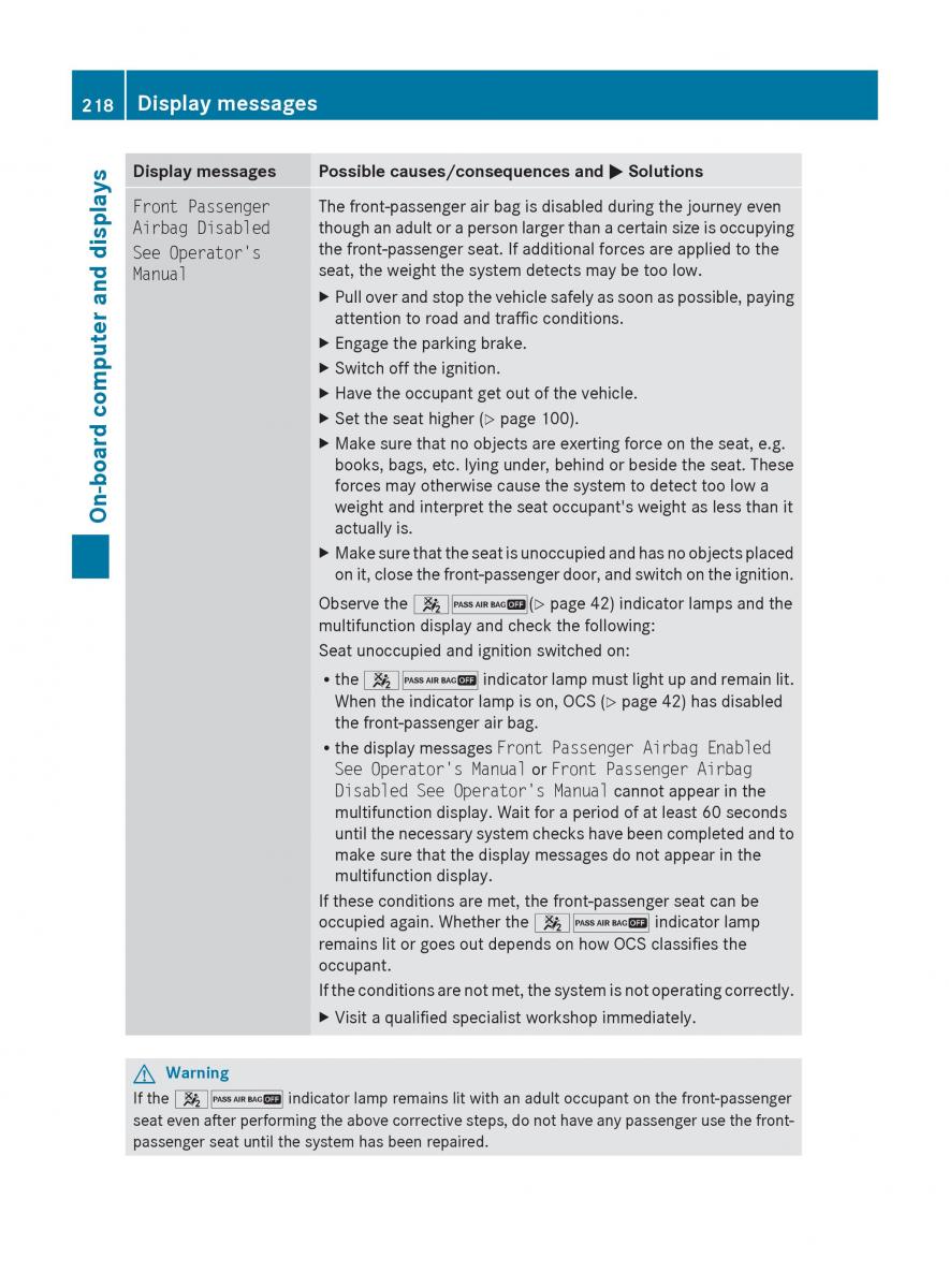Mercedes Benz R Class owners manual / page 220