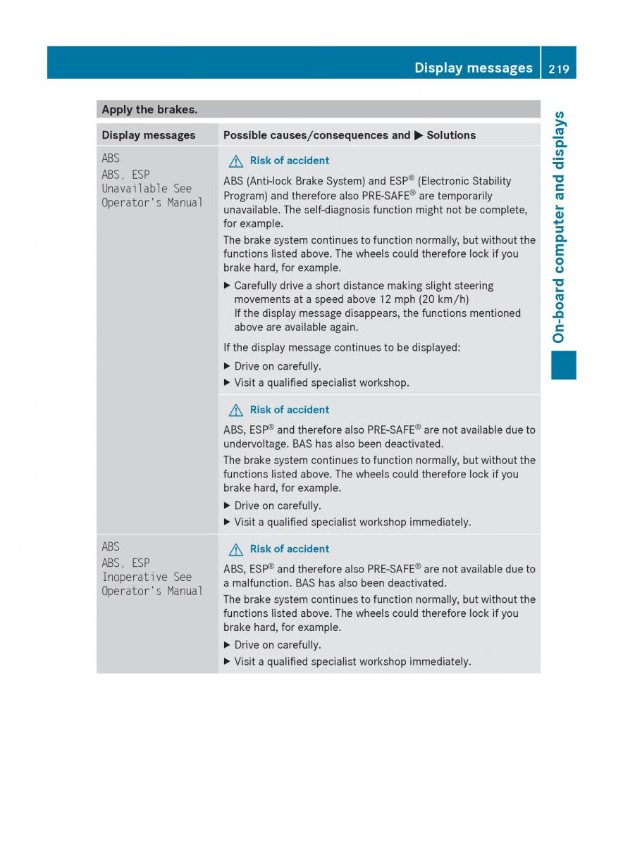 Mercedes Benz R Class owners manual / page 221