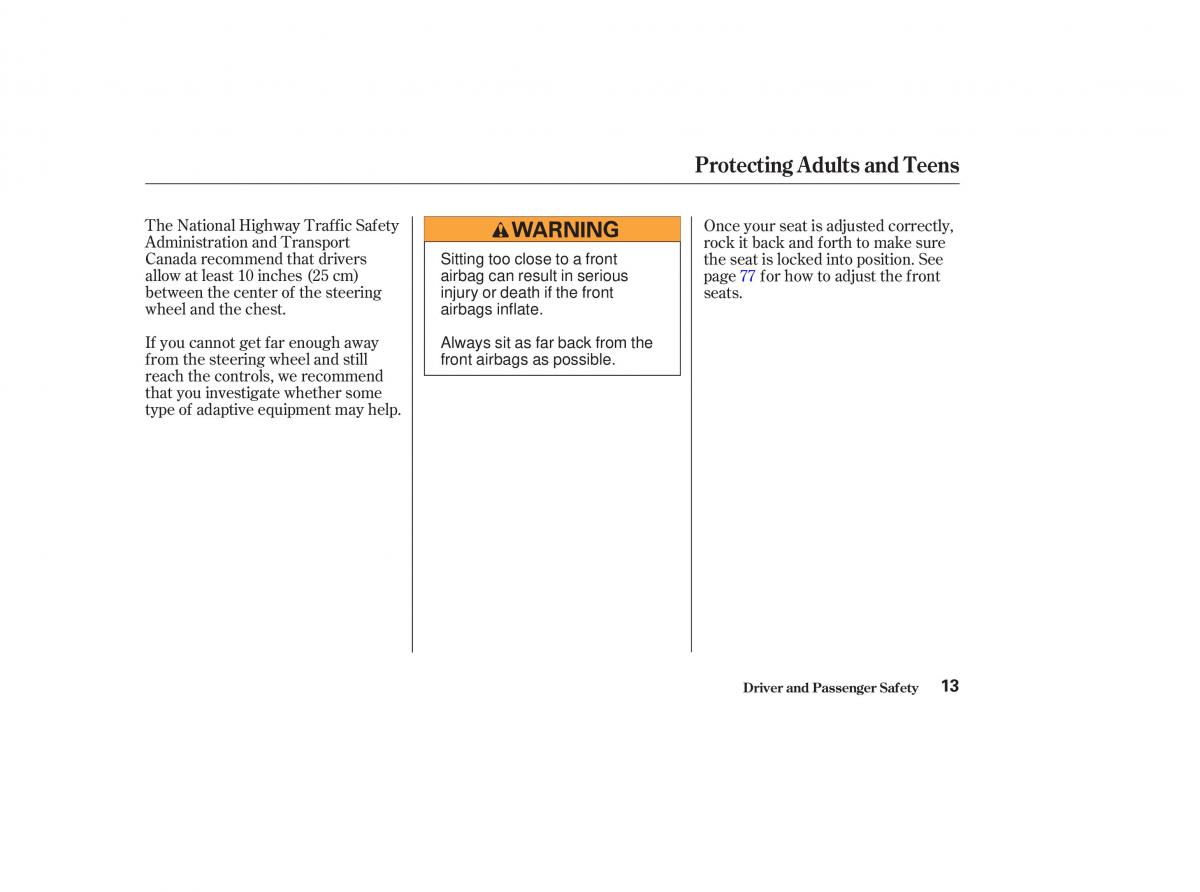 Honda CR V II 2 owners manual / page 18