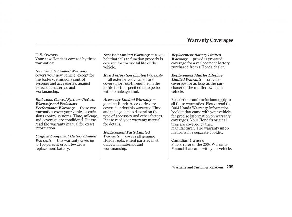 Honda CR V II 2 owners manual / page 244