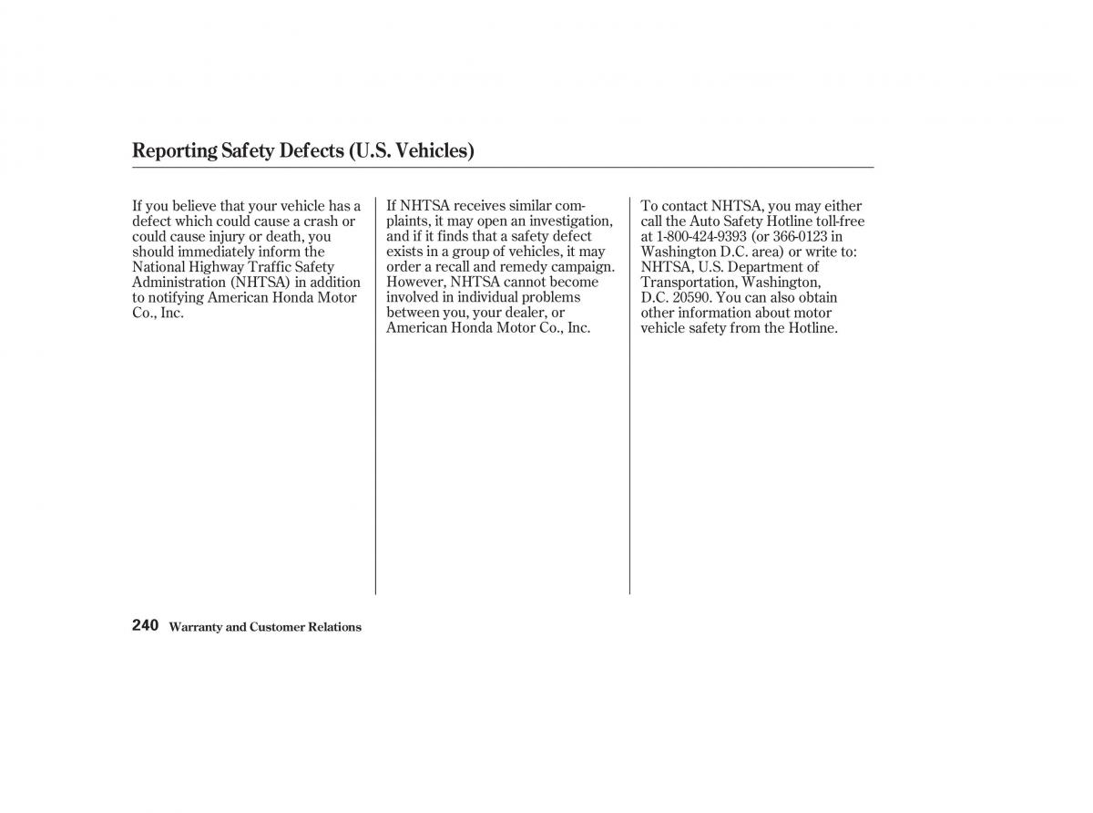 Honda CR V II 2 owners manual / page 245