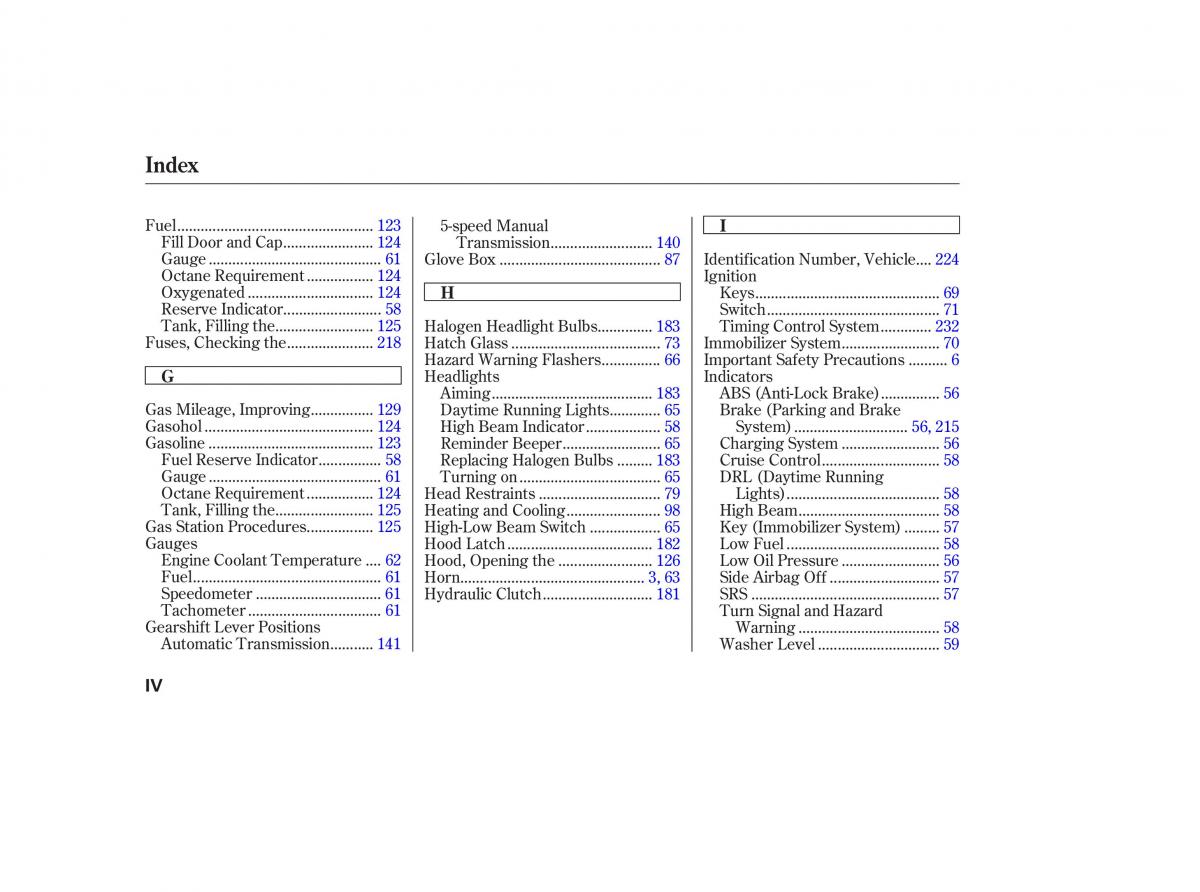 Honda CR V II 2 owners manual / page 251