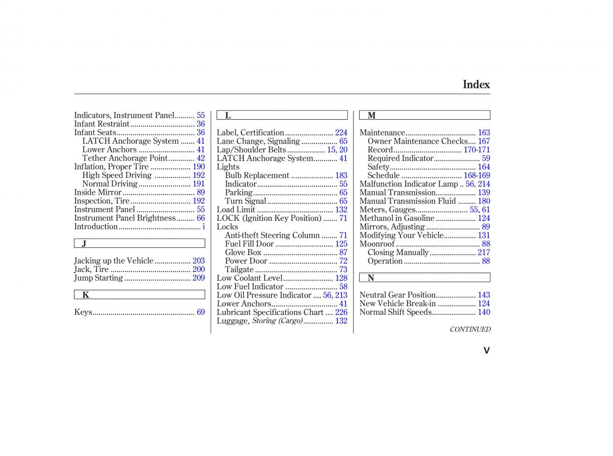 Honda CR V II 2 owners manual / page 252