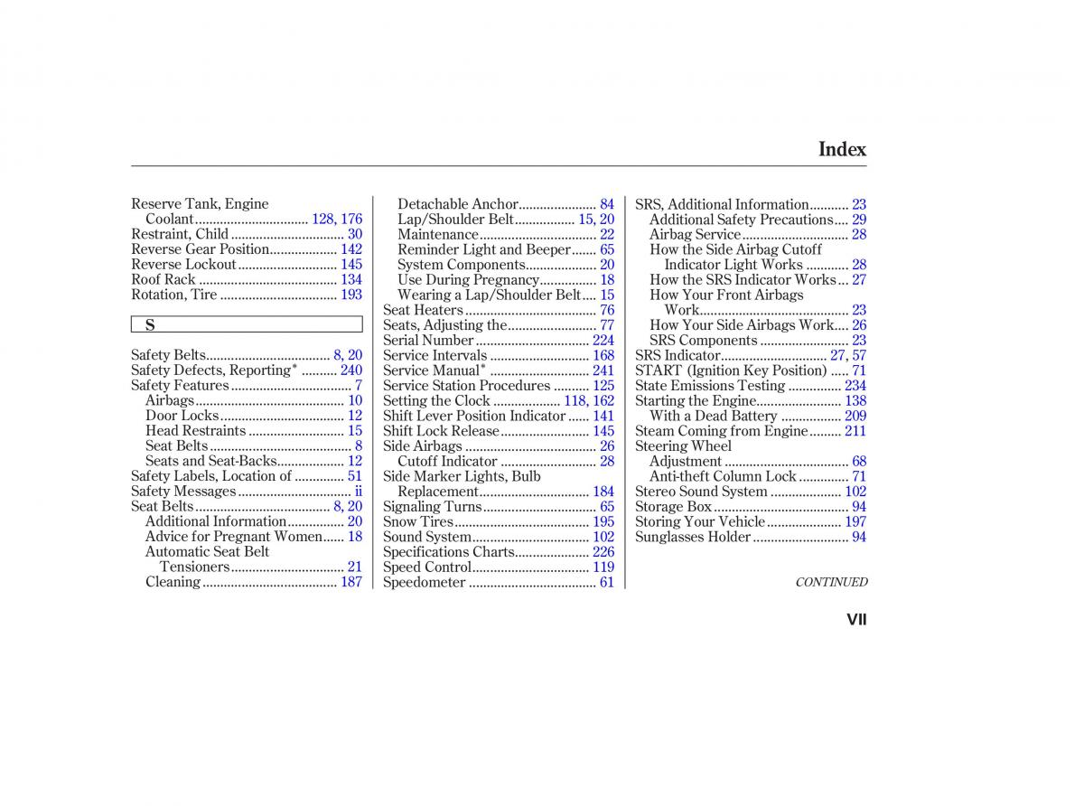 Honda CR V II 2 owners manual / page 254