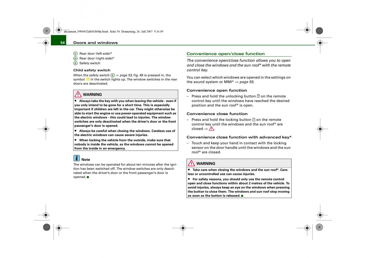 Audi A4 Audi A4 B8 owners manual / page 56