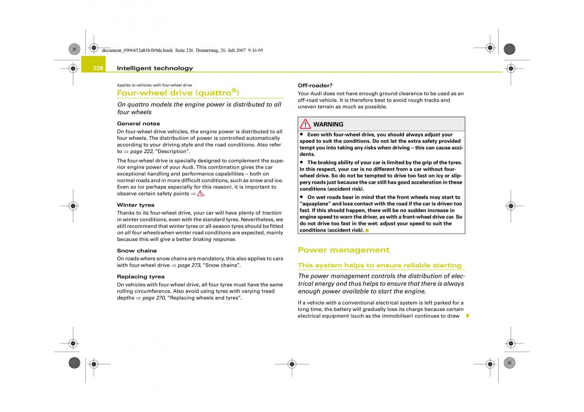 Audi A4 B8 owners manual / page 228