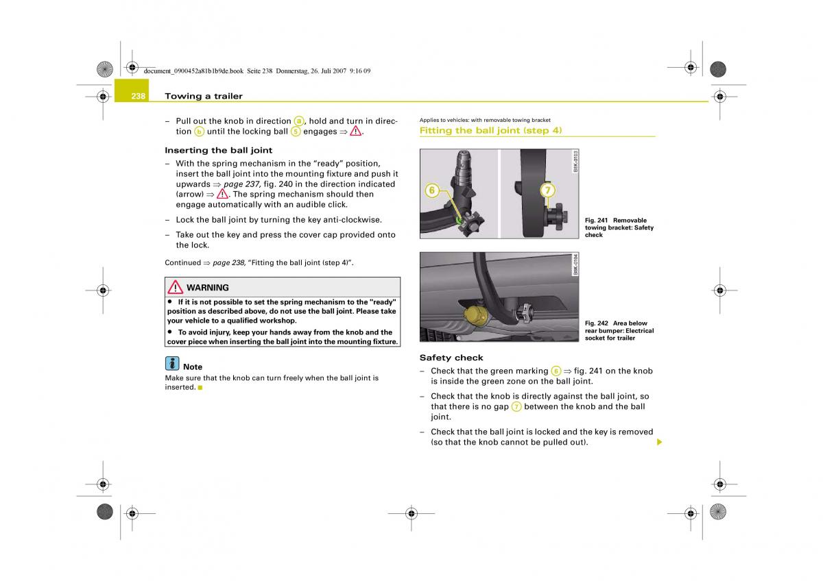 Audi A4 B8 owners manual / page 240