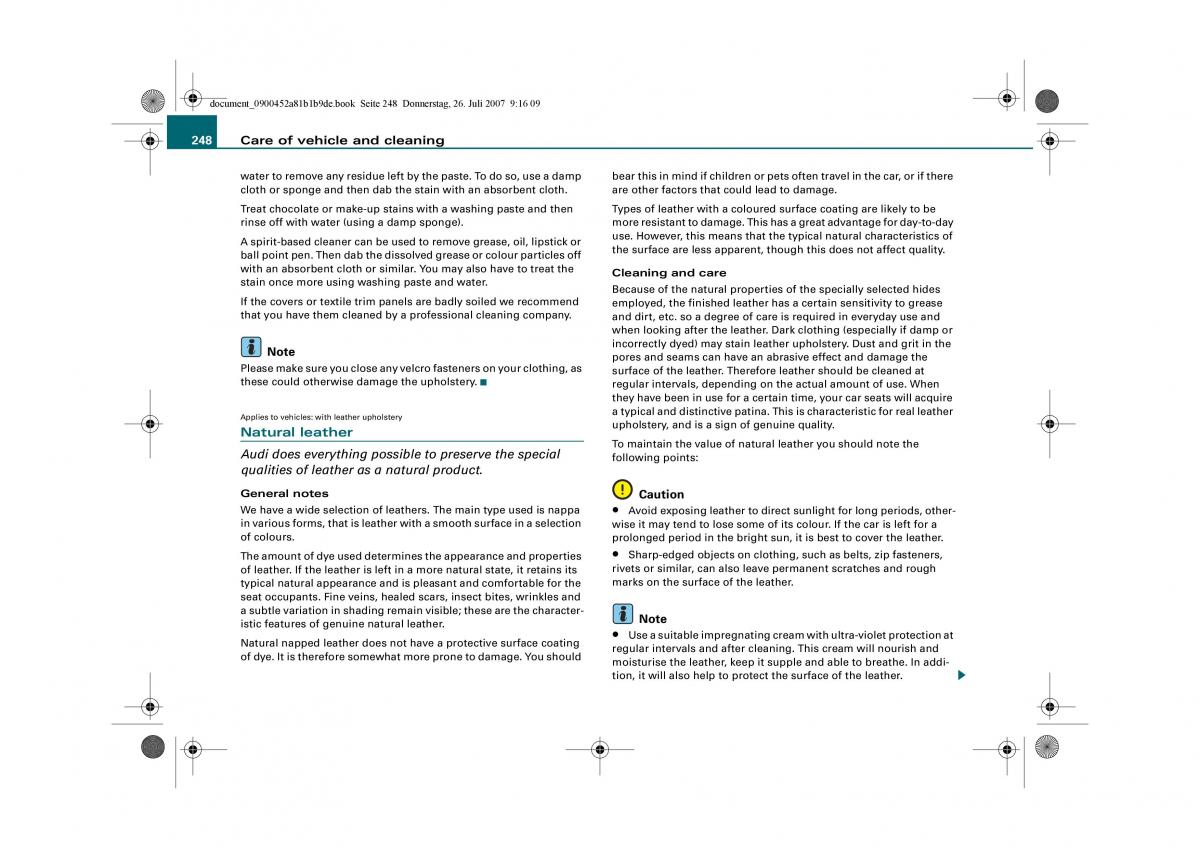 Audi A4 B8 owners manual / page 250