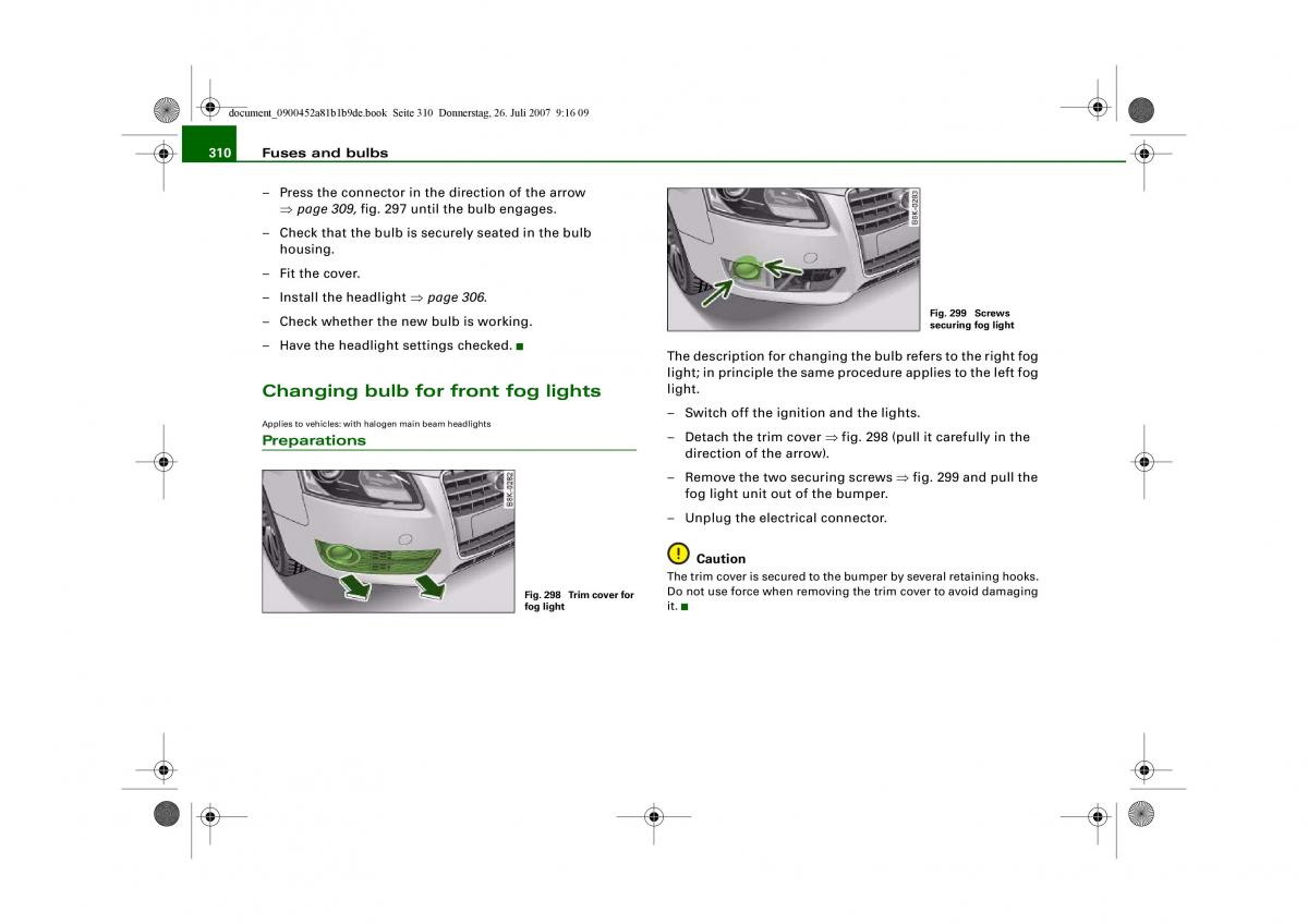Audi A4 B8 owners manual / page 312