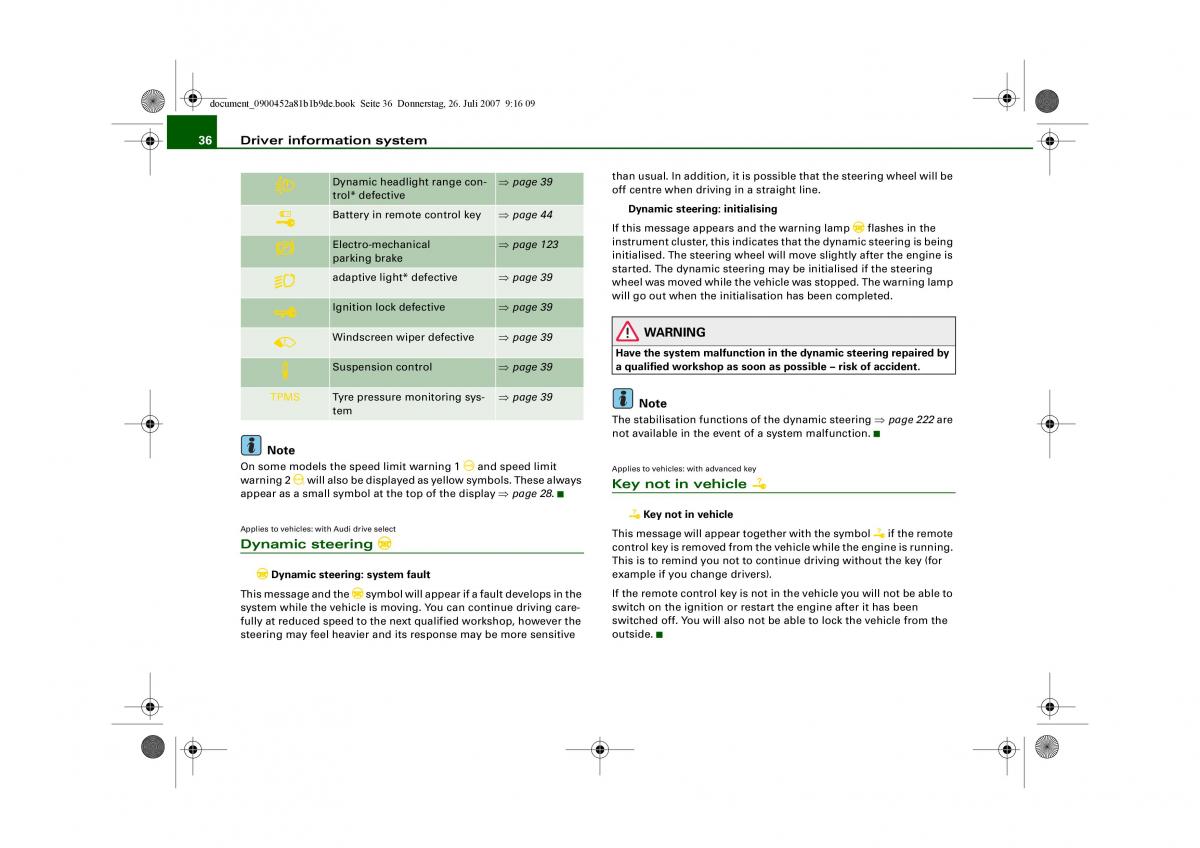 Audi A4 B8 owners manual / page 38