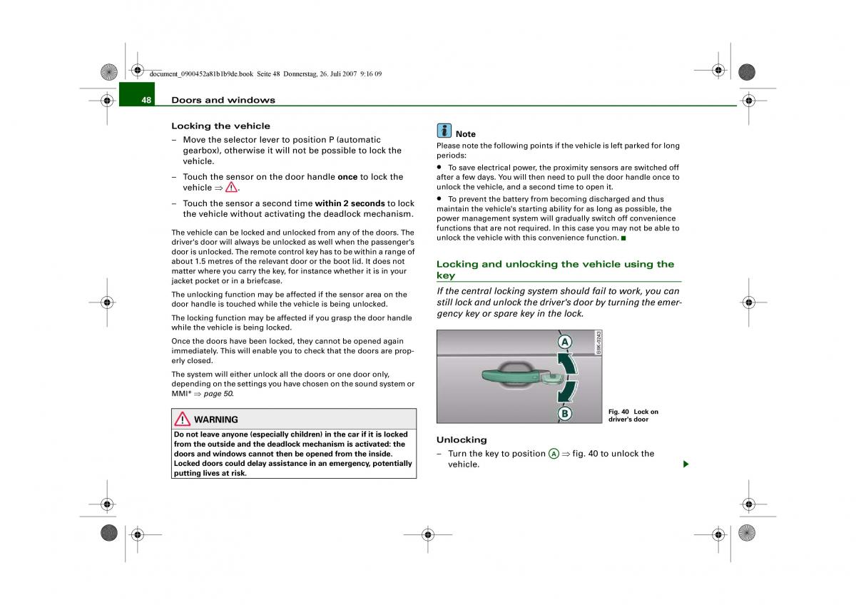 Audi A4 B8 owners manual / page 50