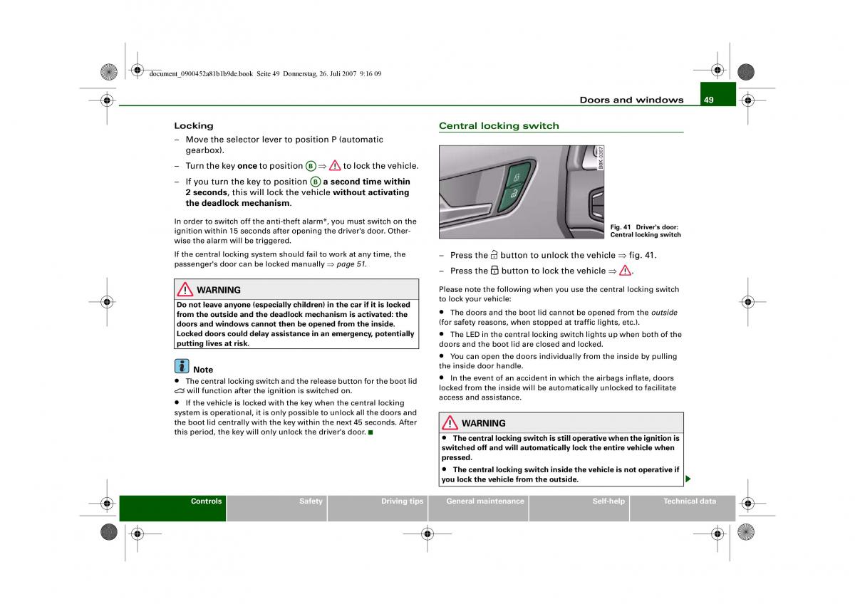 Audi A4 B8 owners manual / page 51