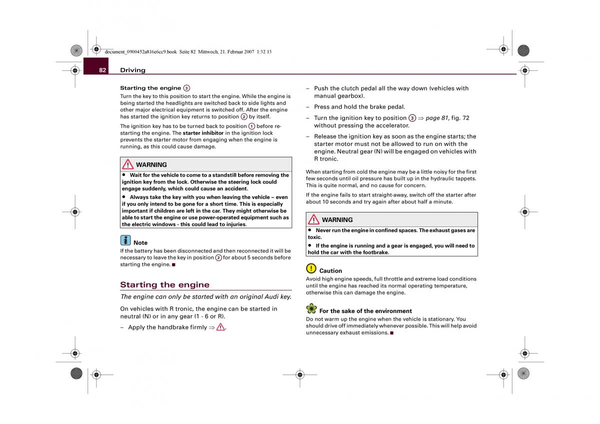Audi R8 I 1 owners manual / page 84