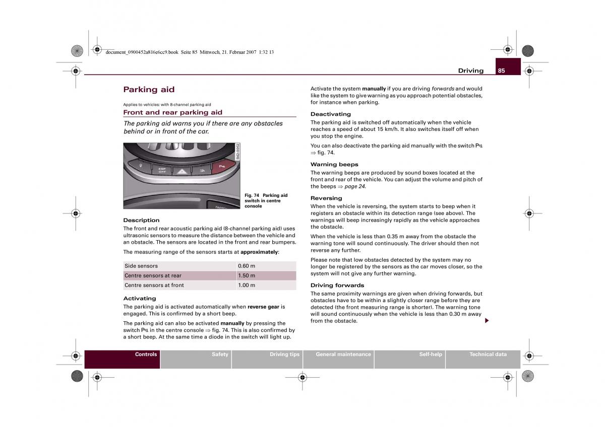 Audi R8 I 1 owners manual / page 87