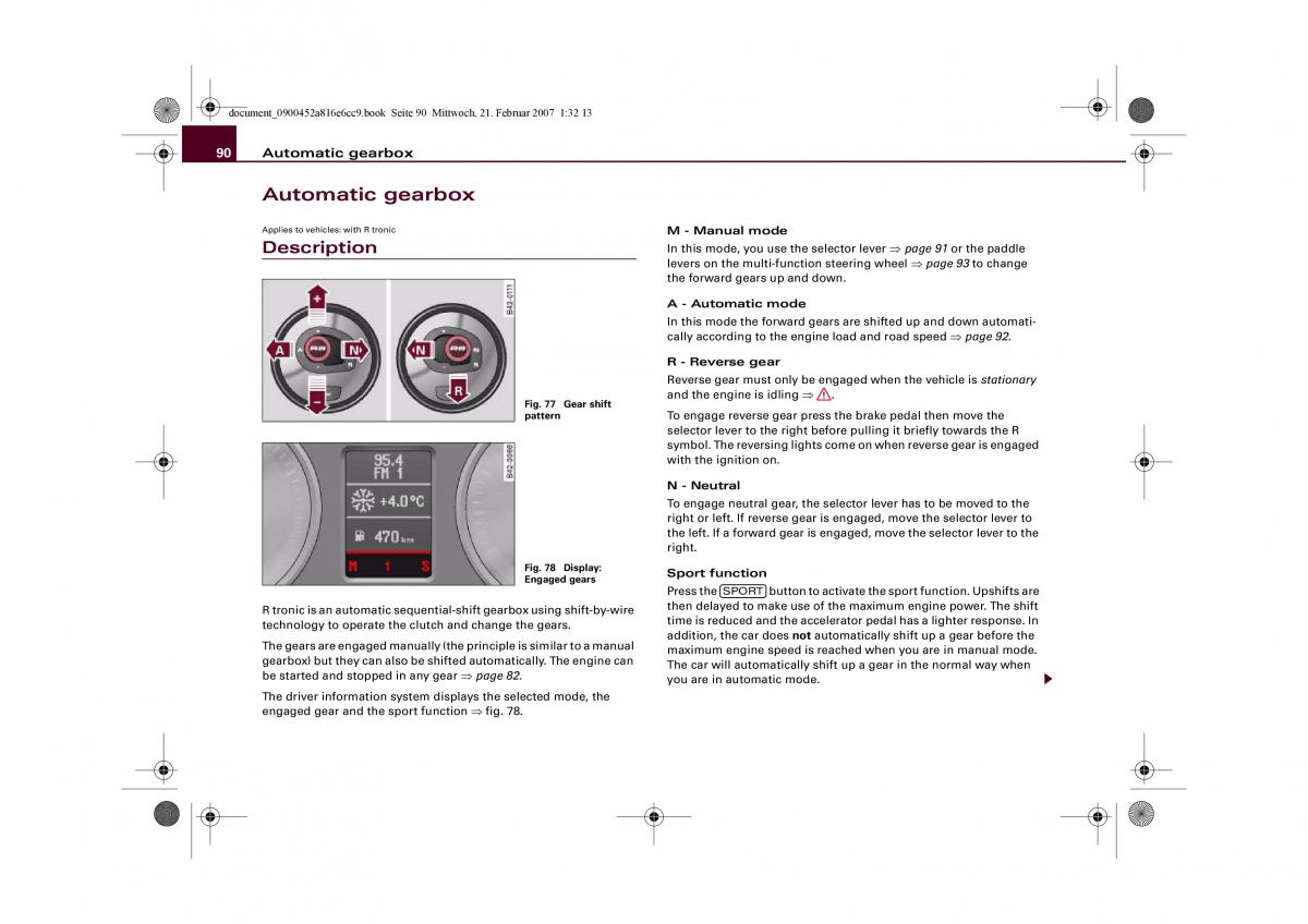 Audi R8 I 1 owners manual / page 92