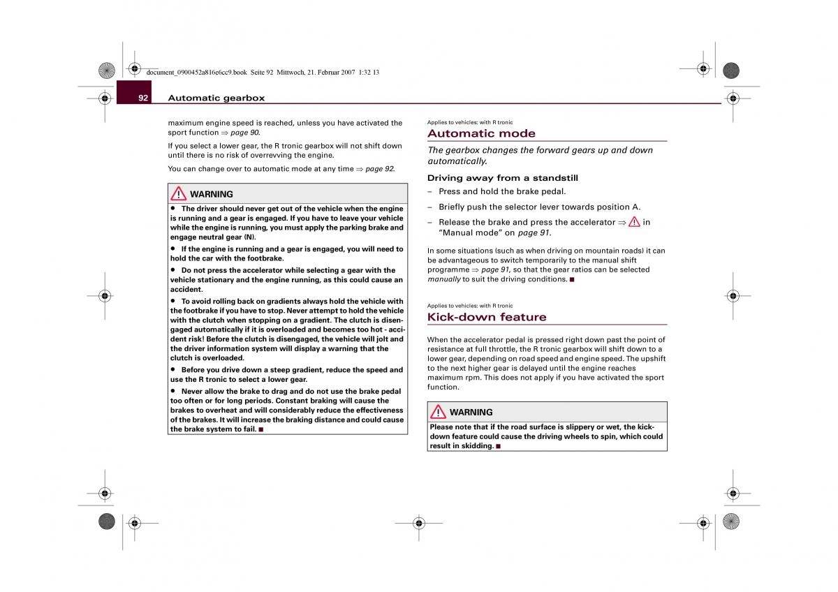 Audi R8 I 1 owners manual / page 94