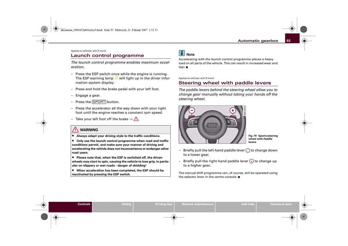 Audi R8 I 1 owners manual / page 95