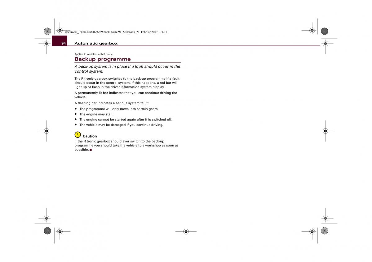 Audi R8 I 1 owners manual / page 96