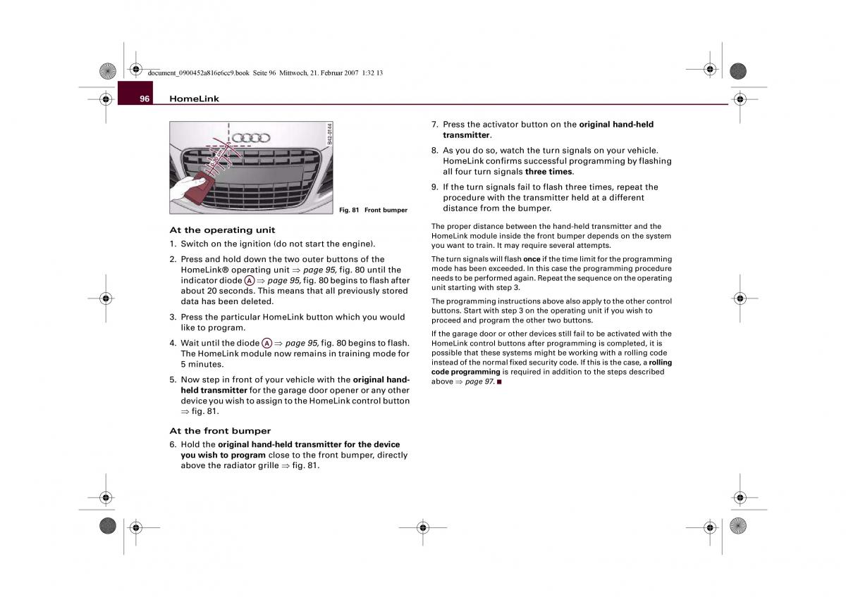 Audi R8 I 1 owners manual / page 98