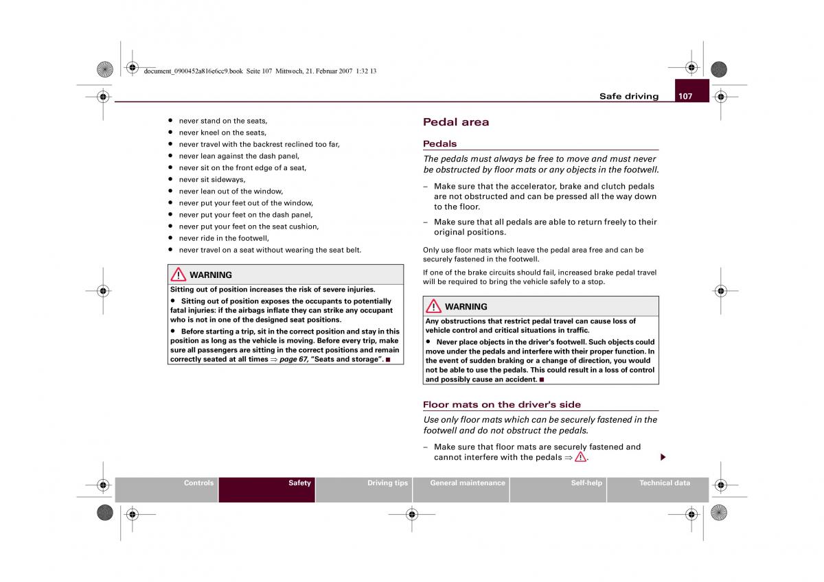 Audi R8 I 1 owners manual / page 109