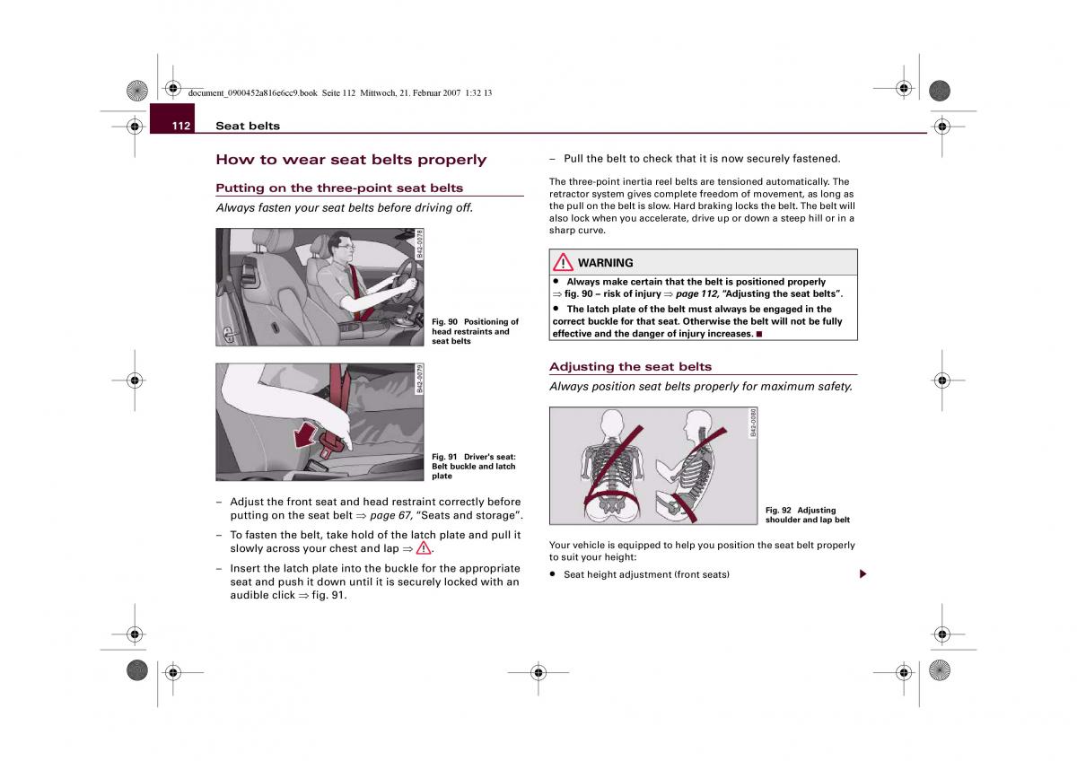 Audi R8 I 1 owners manual / page 114