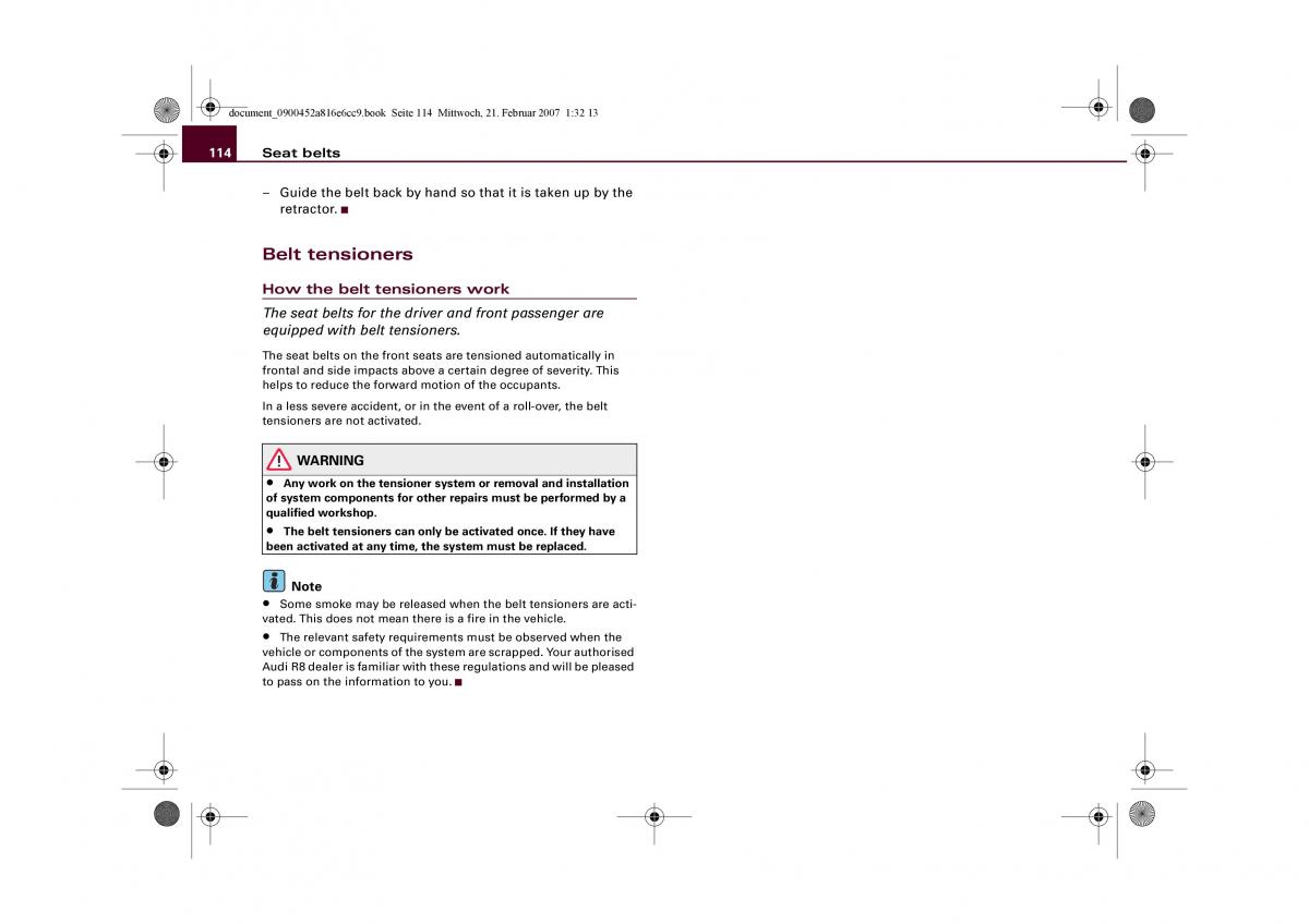 Audi R8 I 1 owners manual / page 116