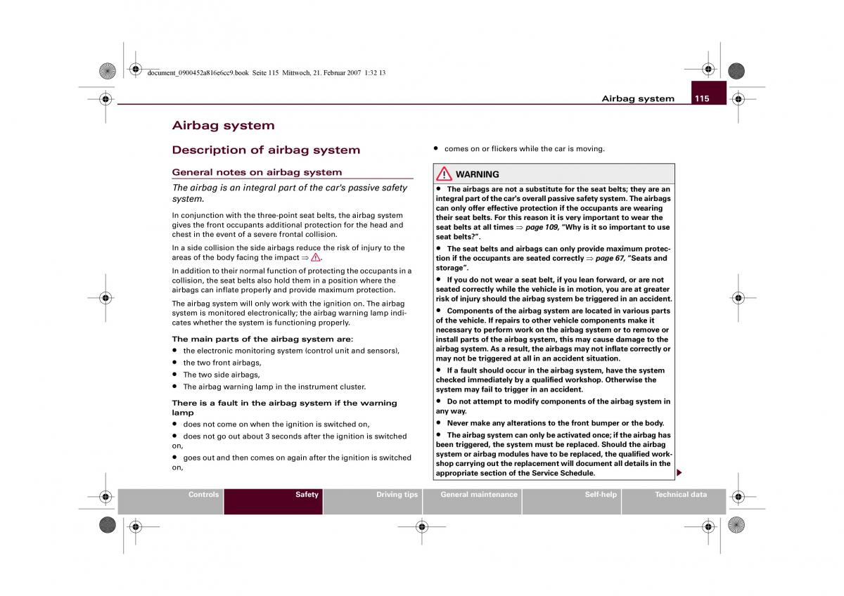 Audi R8 I 1 owners manual / page 117