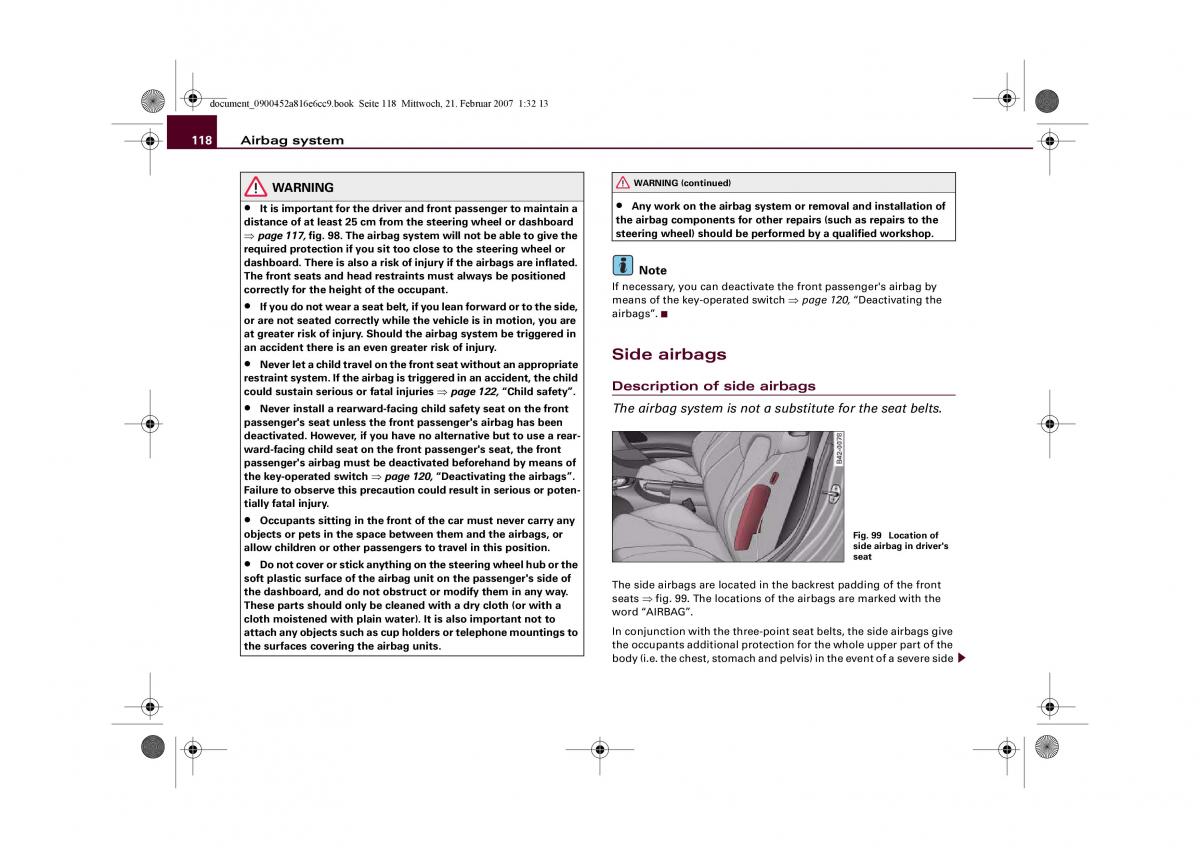 Audi R8 I 1 owners manual / page 120