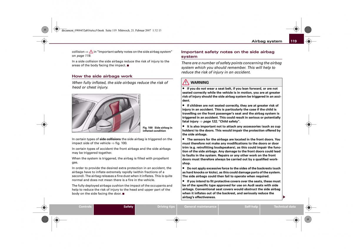 Audi R8 I 1 owners manual / page 121