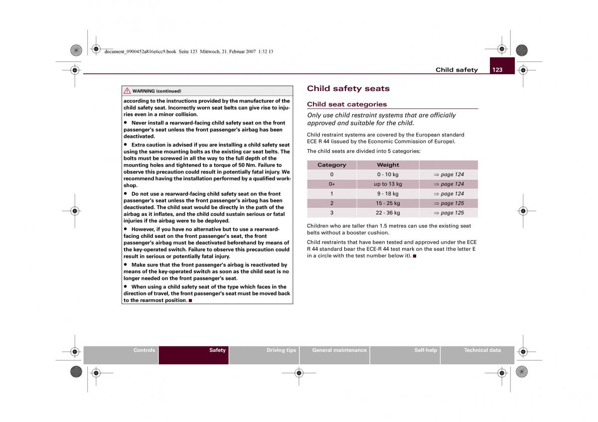 Audi R8 I 1 owners manual / page 125
