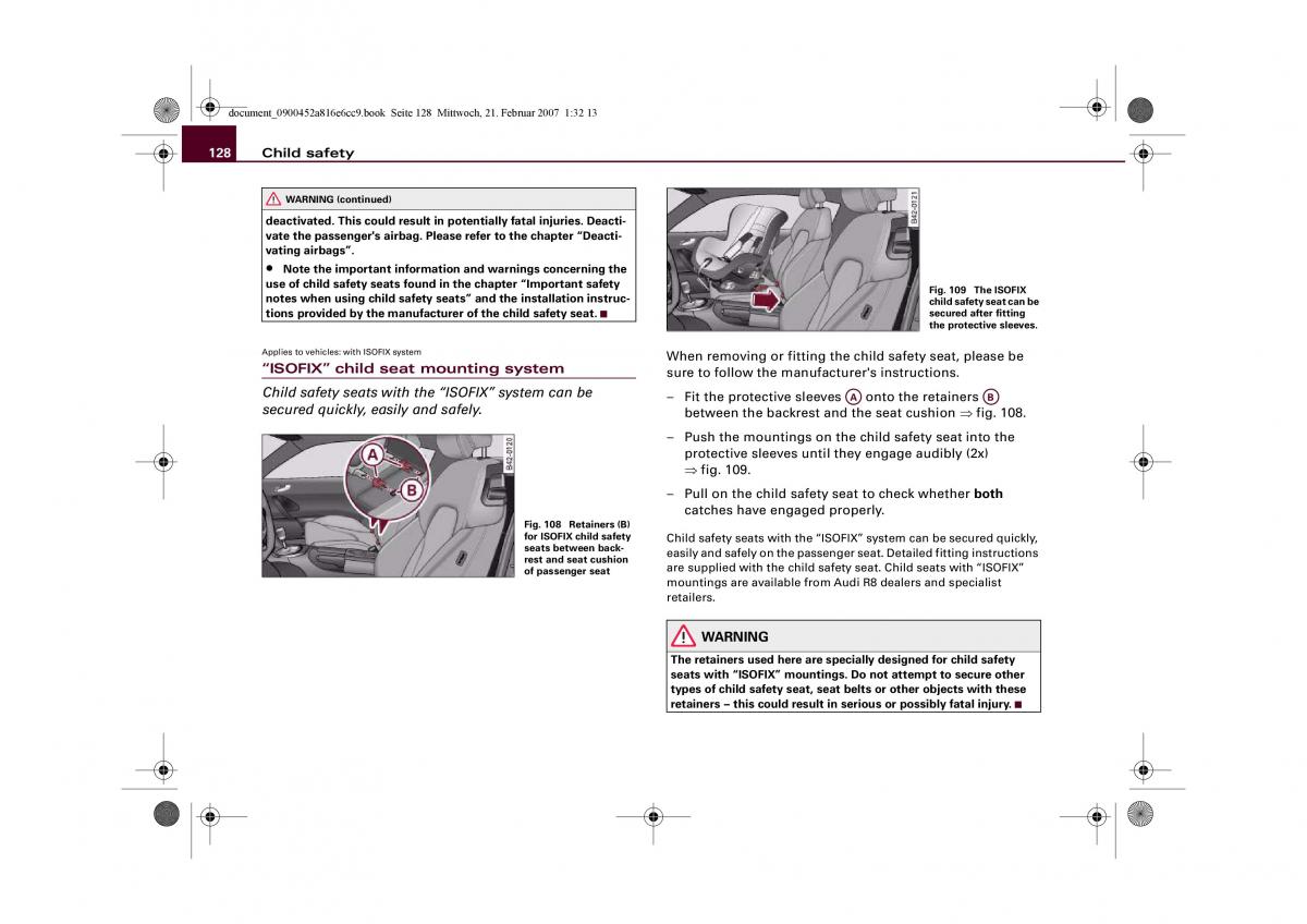 manual  audi r8 i 1 owners manual / page 130