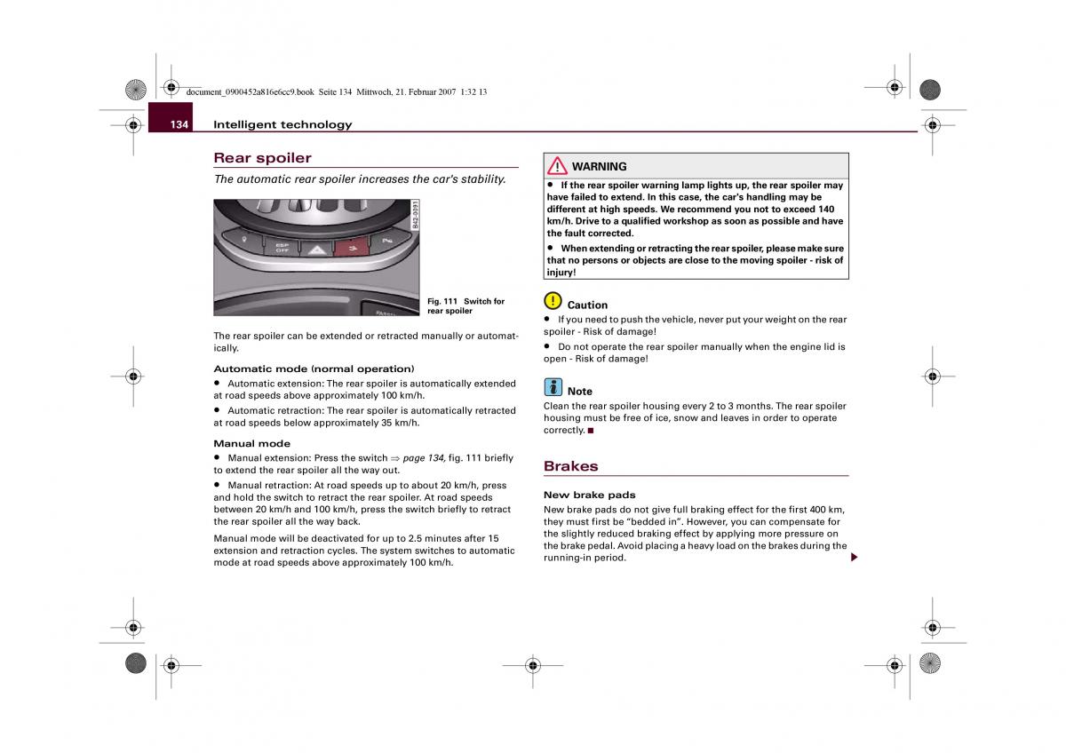 manual  audi r8 i 1 owners manual / page 136