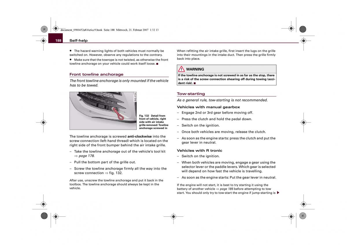 Audi R8 I 1 owners manual / page 190