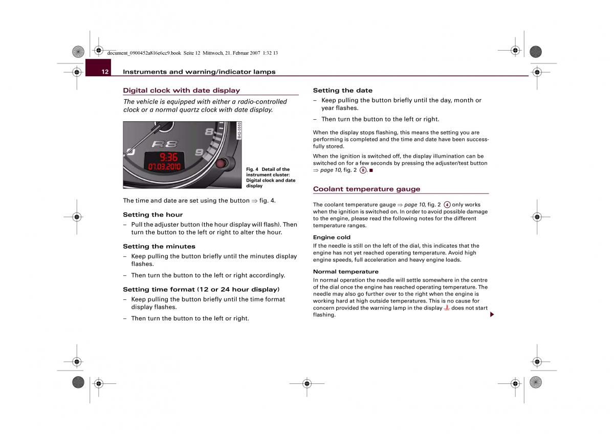 Audi R8 I 1 owners manual / page 14