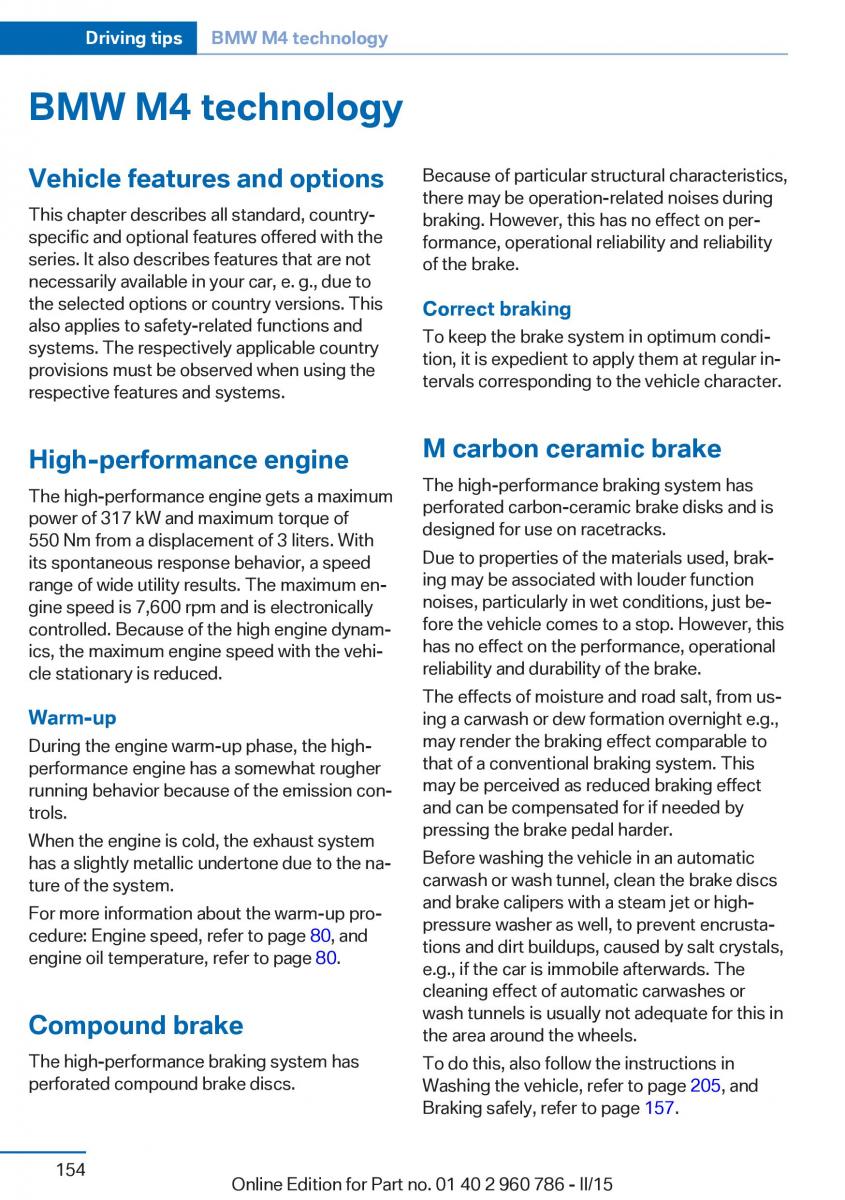 BMW M4 F82 F84 Coupe M Power owners manual / page 158