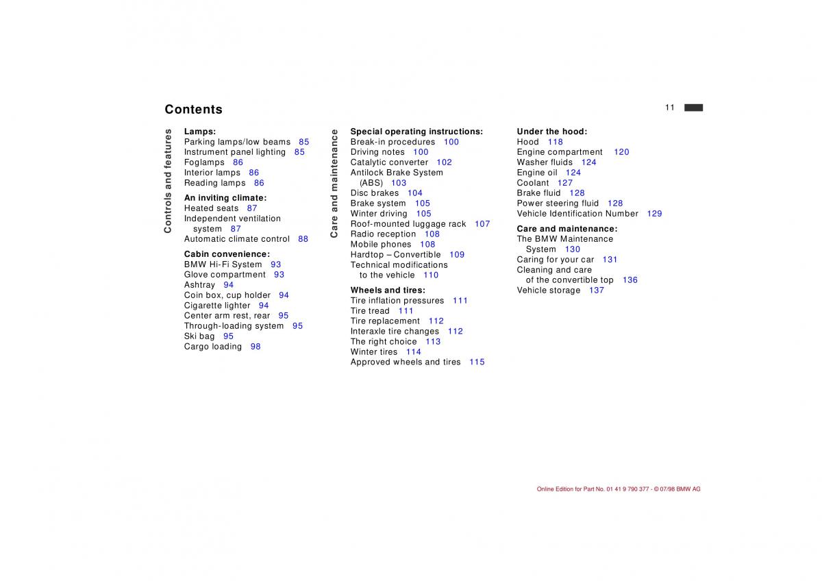 BMW 3 E36 owners manual / page 12