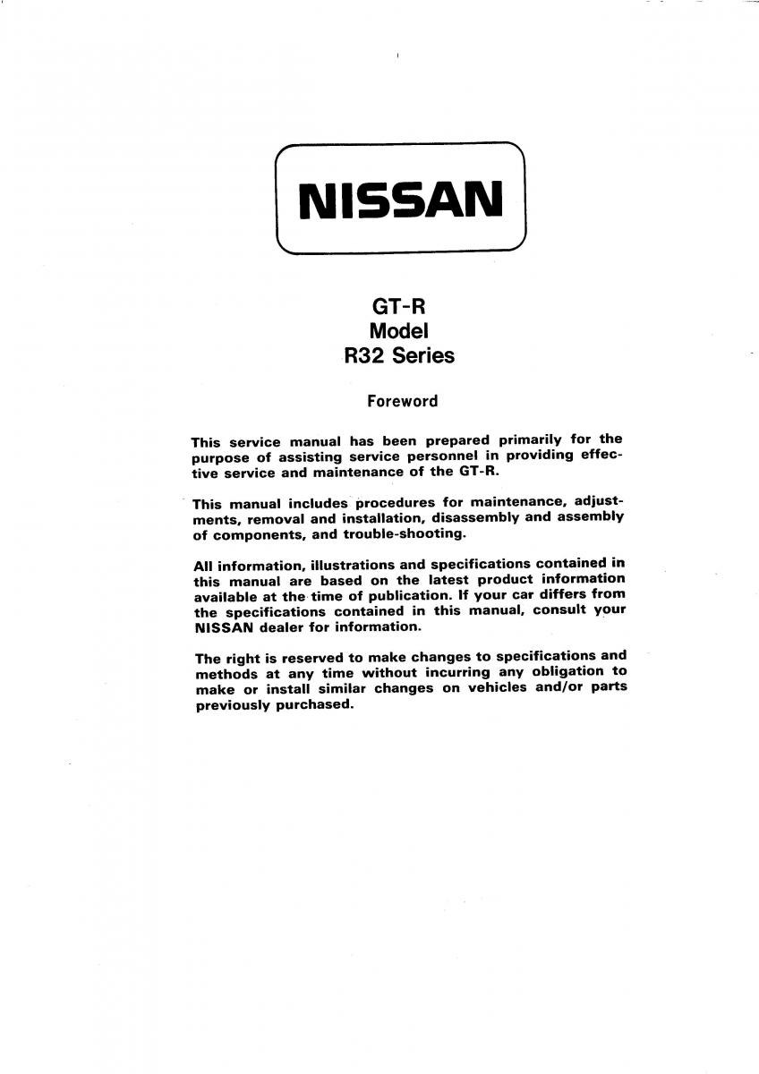 Nissan GTR R32 workshop service manual / page 1