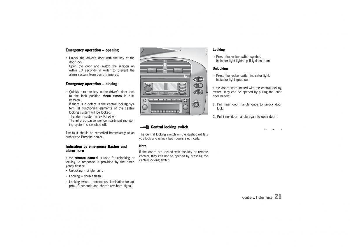 Porsche 911 996 owners manual / page 21
