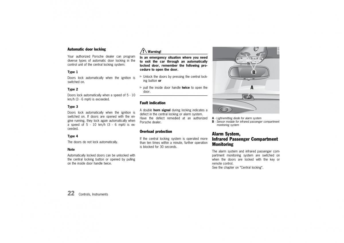 Porsche 911 996 owners manual / page 22