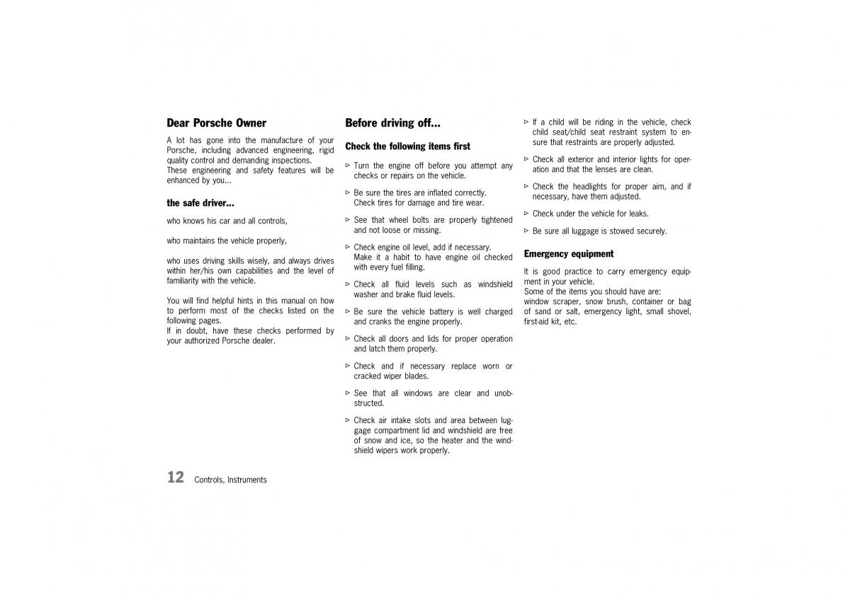 Porsche 911 996 owners manual / page 12