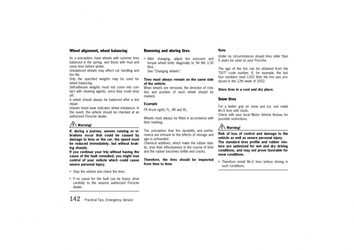 Porsche 911 GT2 996 owners manual / page 142