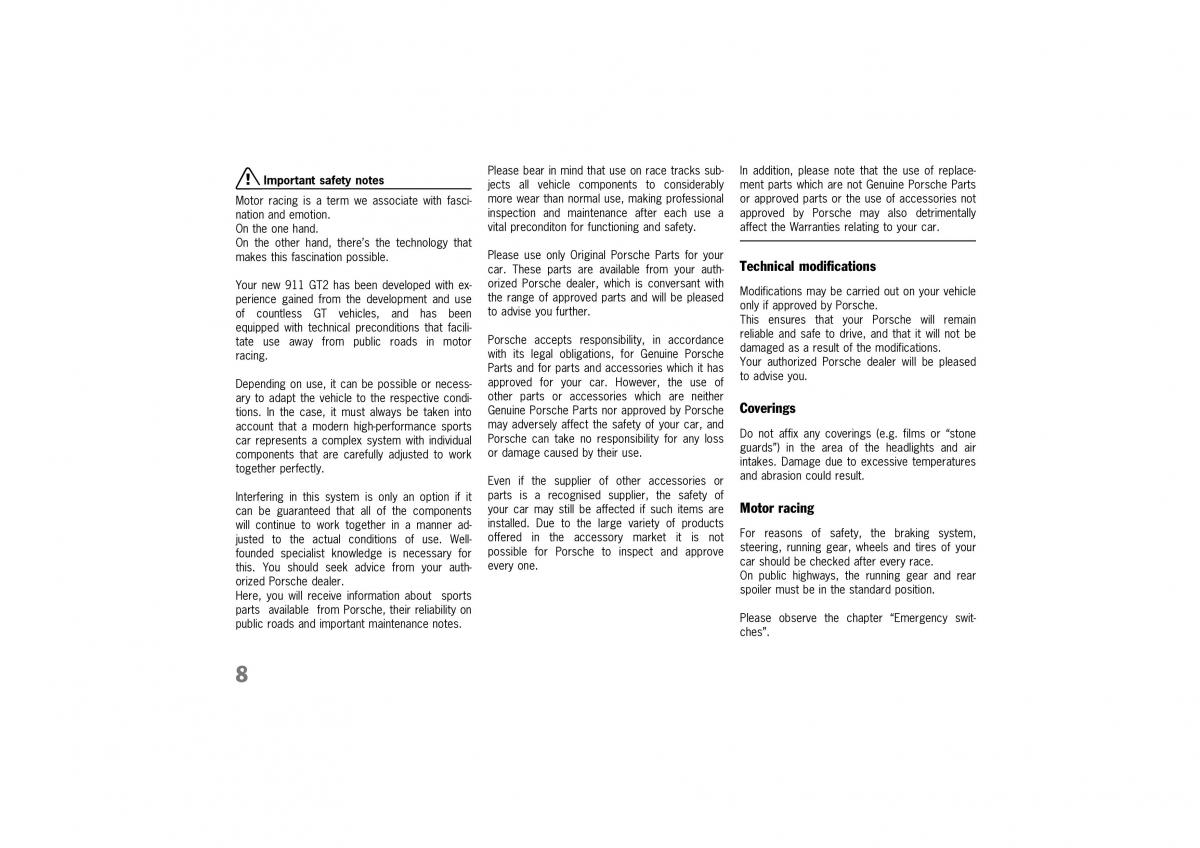 Porsche 911 GT2 996 owners manual / page 8