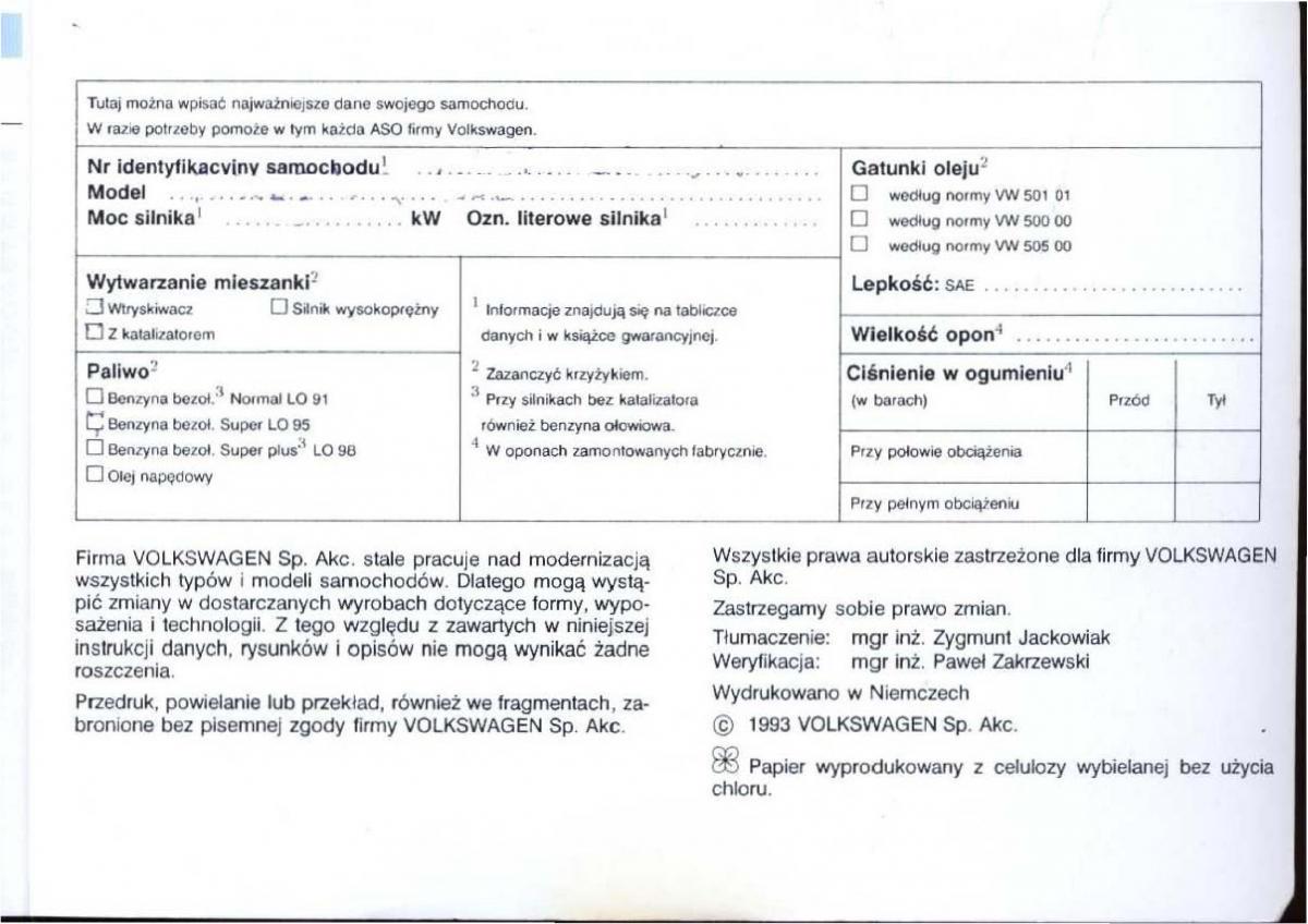 VW Passat B4 instrukcja obslugi / page 153