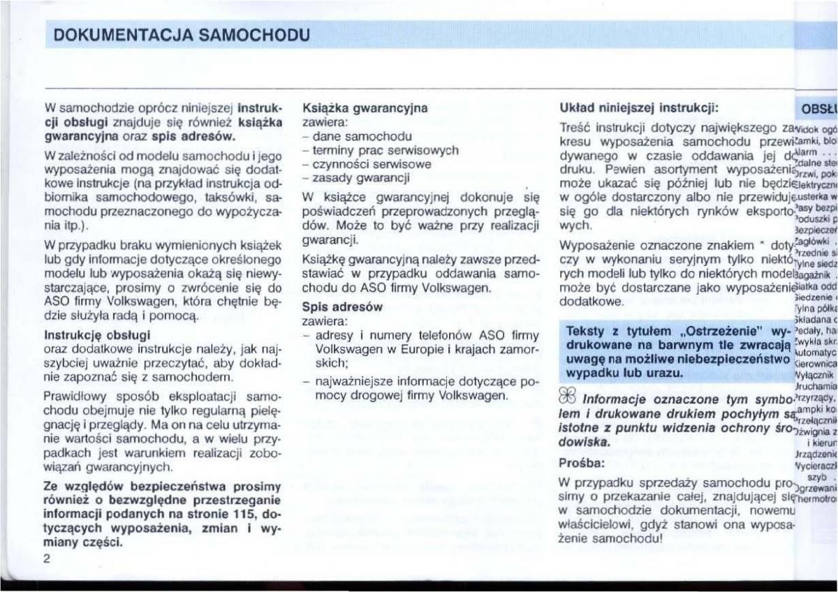manual  VW Passat B4 instrukcja / page 4
