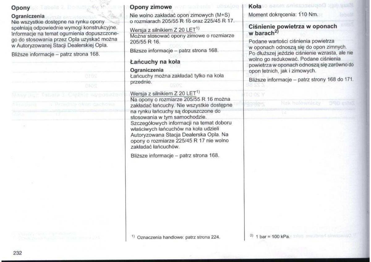 Opel Zafira A Vauxhall instrukcja obslugi / page 233