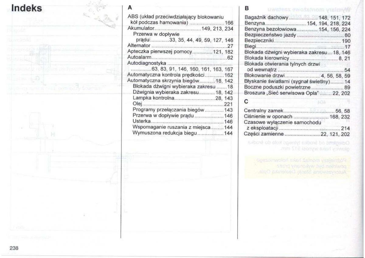 Opel Zafira A Vauxhall instrukcja obslugi / page 239