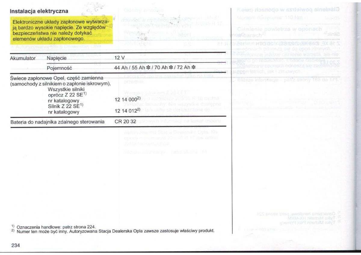 Opel Zafira A Vauxhall instrukcja obslugi / page 235