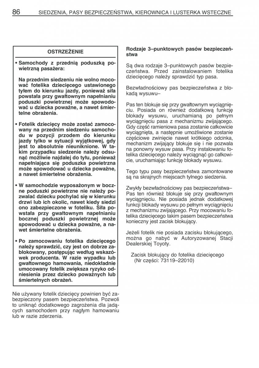 Toyota Yaris I 1 Vitz Echo instrukcja obslugi / page 93