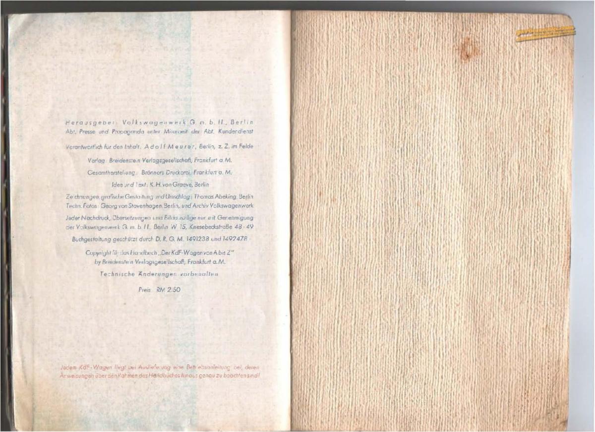 VW Beetle 1939 Garbus owners manual Handbuch / page 65